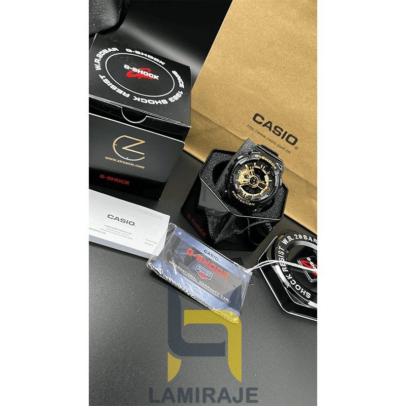 ساعت مچی مردانه کاسیو جی شاک GA-110GB-1ADR دیجیتال مشکی طلایی، خرید ساعت مقاوم و ورزشی با صفحه گرد و ضدآب 200 متر.
