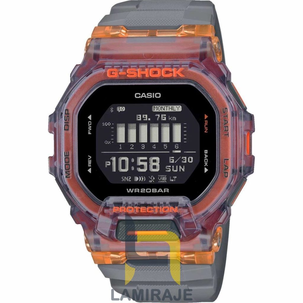 ساعت مچی مردانه کاسیو G-Shock مدل GBD-200SM-1A5DR، دیجیتال، خاکستری نارنجی، خرید ساعت دیجیتال اسپرت.