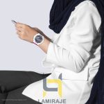خرید ساعت مچی مردانه دیجیتال کاسیو Casio مدل GA-2100THB-7ADR سفید، صورتی-بنفش، با عقربه‌های شب‌تاب و صفحه مشکی.